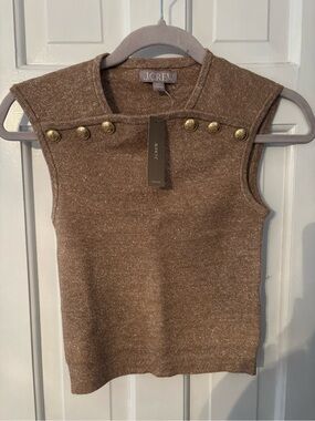J.Crew Taupe Knit Sleeveless Shell with Gold Buttons